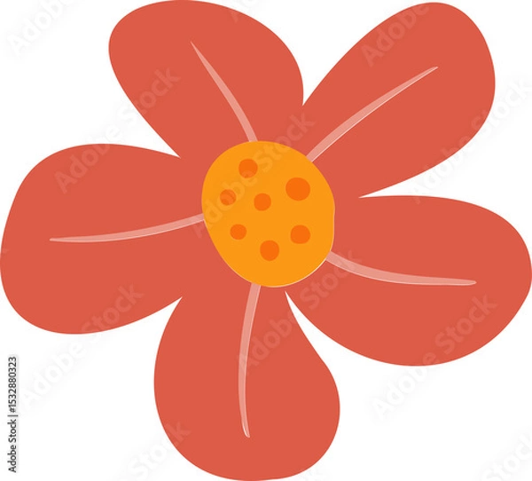 Fototapeta Flat graphic is showing coral-red petals with yellow orange-dotted center on transparent background