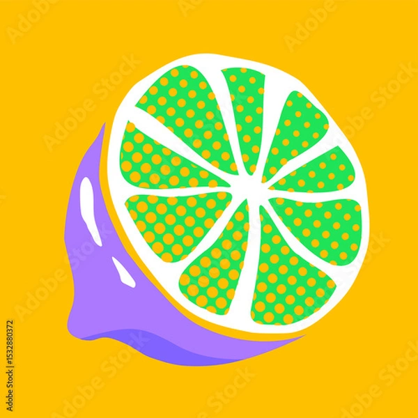 Obraz Pop-art style lime half is floating on transparent backdrop, featuring purple paint drip