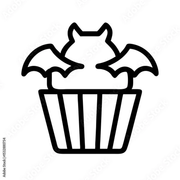 Obraz Halloween cupcake with bat wings in black and white graphic style