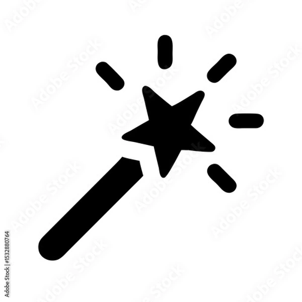 Obraz Magic wand silhouette with sparkles in black and white style
