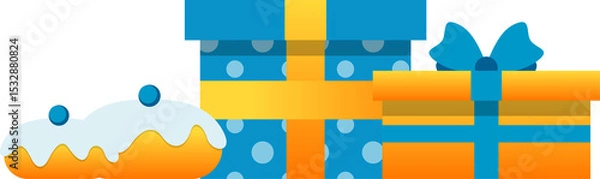 Obraz Festive display is featuring vector art with cake polka dot  and  striped gifts on transparent backd