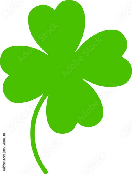Obraz Featuring flat green four-leaf clover emblem with heart shaped leaves on transparent background
