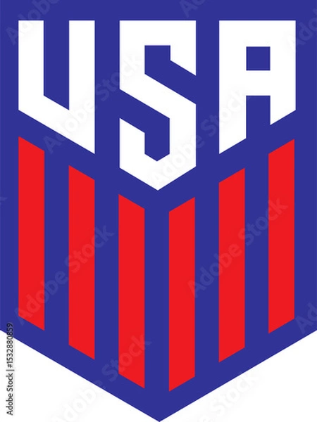 Fototapeta Shield-shaped USA emblem is showing blue outline white letters and red bars on transparent canvas