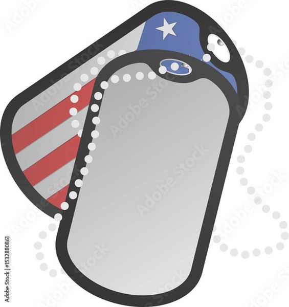 Fototapeta Digital art is featuring dog tags floating with American flag, blank tag on transparent background