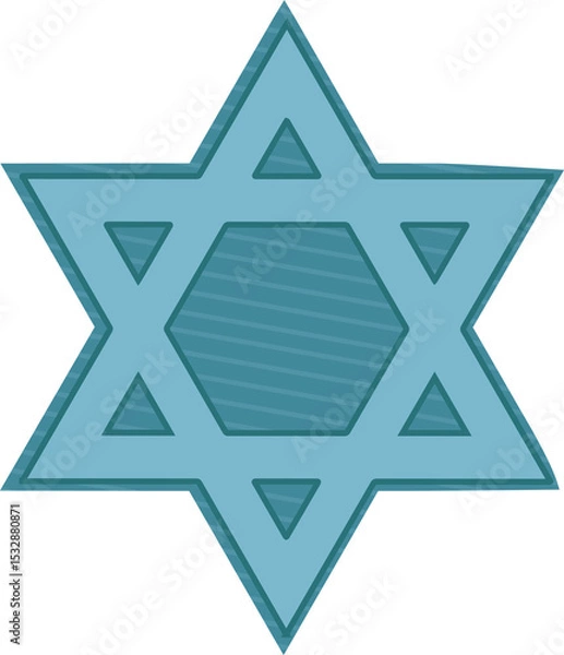 Obraz Flat design hexagram star is shining on transparent canvas showing diagonal stripe light blue fill