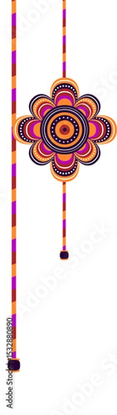 Fototapeta Vector showing striped cords hanging flower medallion with white tassels on transparent backdrop