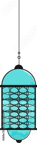 Obraz Pendant lamp hanging in flat style with turquoise glass shade and lattice on transparent background