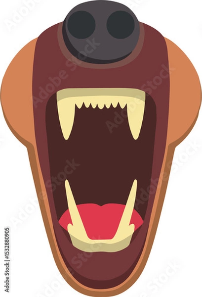 Fototapeta Showing flat predator muzzle with gaping jaw, canines, incisors, tongue, dark cavity, transparent