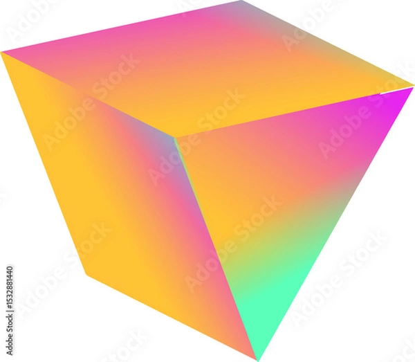 Fototapeta Gradient 3D polyhedron is floating against transparent backdrop, showing truncated pyramid shape