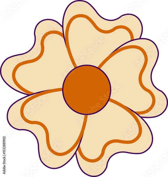 Fototapeta Flat flower is showing six cream petals purple outlines orange disk accents transparent background