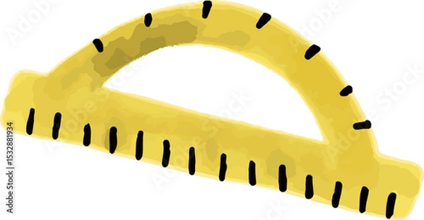 Obraz Yellow protractor is showing watercolor effect with black degree marks on transparent background