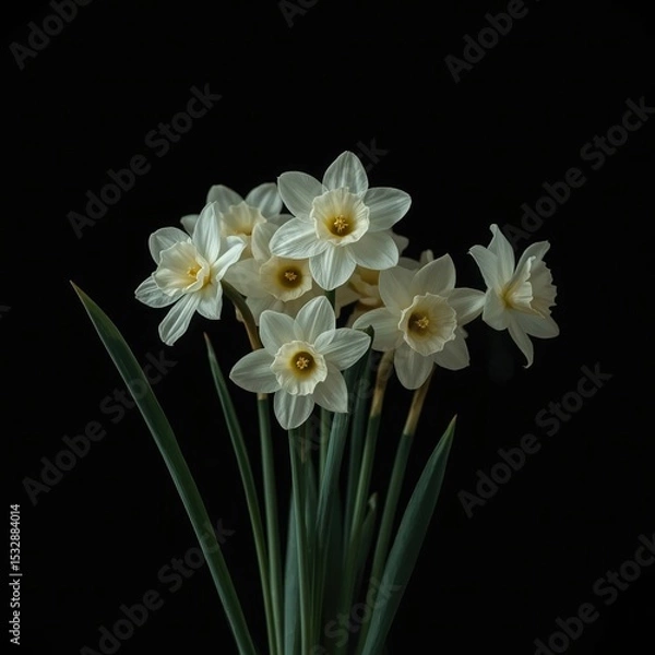 Obraz Elegant bouquet of white daffodils on black background