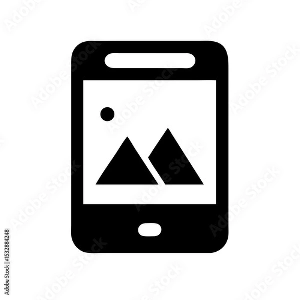 Obraz Image gallery icon on smartphone in black and white style