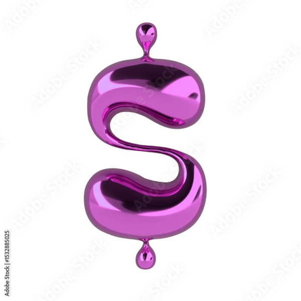 Obraz Metallic pink S-shaped sculpture is floating on transparent backdrop, showing droplet tips