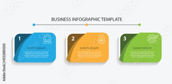 Fototapeta Business infographic template. 3 step infographic element. Banner presentation, worksheet with paper style and 3 option process.
