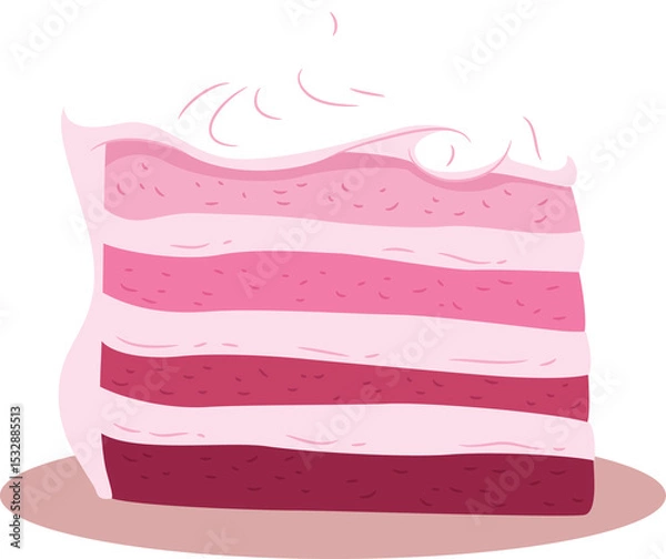 Fototapeta Flat design showing pink cake slice with whipped topping on plate on transparent background