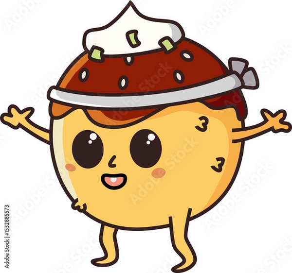 Fototapeta Cartoon round food character is featuring sauce mayo garnish and headband on transparent background
