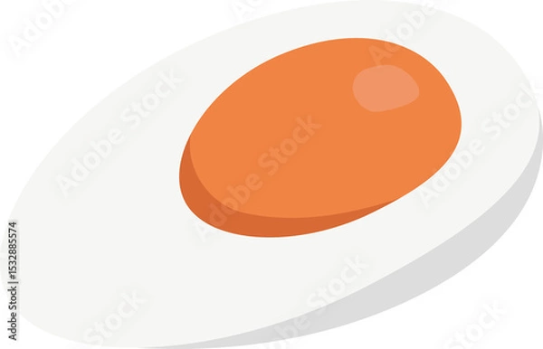 Fototapeta Stylized fried egg is floating on transparent background, showing white base and glossy orange yolk