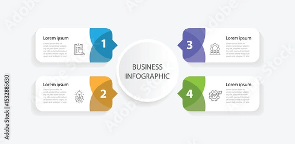 Obraz Business template infographic element. 4 step diagram information graphic. Modern banner presentation