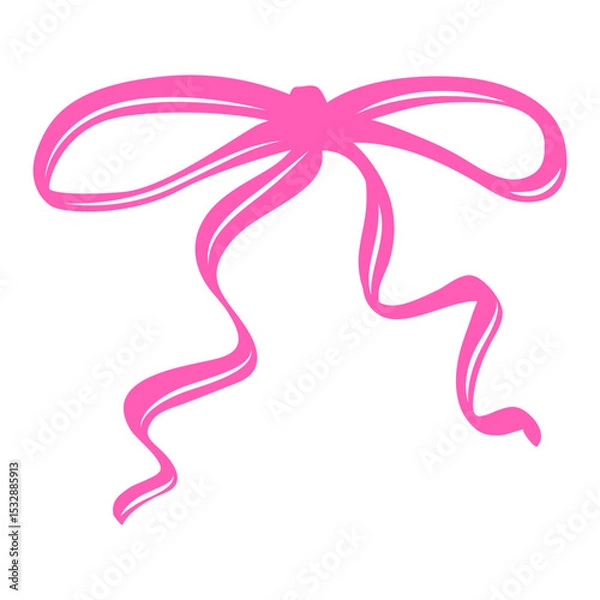 Fototapeta Pink Bow Clipart Illustration in a Hand Drawn Coquette Style. Minimalist Silhouette with Whimsical Lines and Elegant Shape