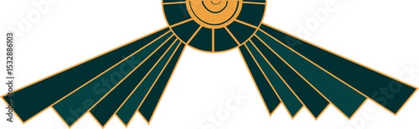 Obraz Abstract radial emblem is showing in flat design: teal rings, gold panels, transparent background