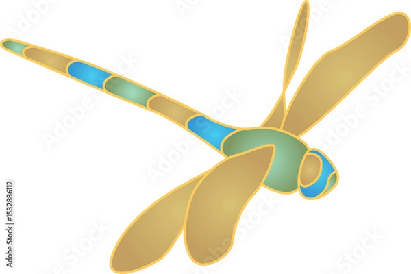 Fototapeta Stylized vector graphic is showing turquoise gold dragonfly with wings on transparent background