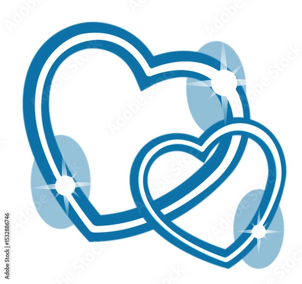 Fototapeta Interlinked heart shapes are glowing with sparkles in flat illustration on transparent background