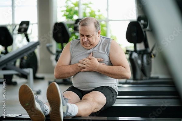 Obraz elderly man is experiencing chest pain during exercise.