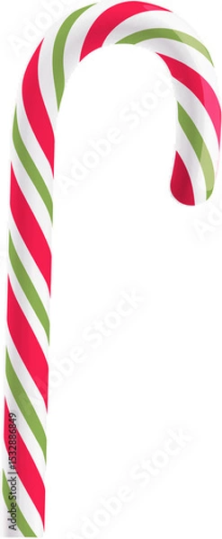 Obraz flat vector hooked candy cane is being shown on transparent background with red white green stripes