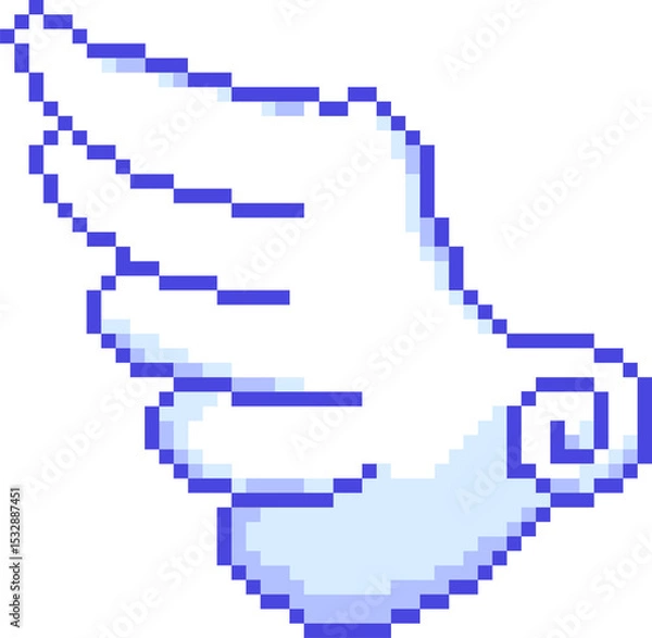 Obraz Pixel art wing is floating over transparent background, showing layered feathers with blue outline