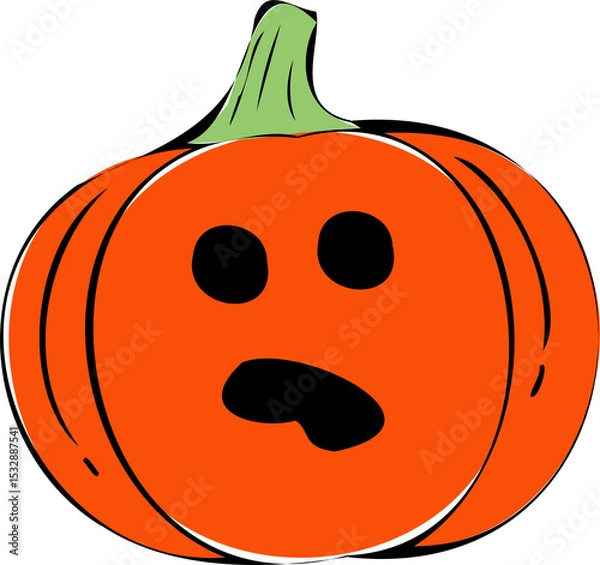Obraz Cartoon pumpkin is showing confused face in flat design, with green stem, transparent background