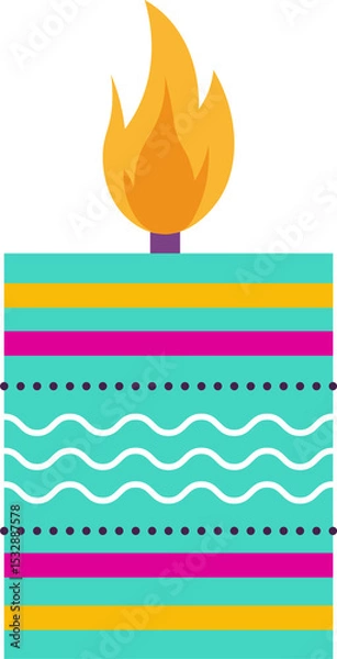 Fototapeta Flat design candle is appearing on transparent backdrop with patterned base and layered flame
