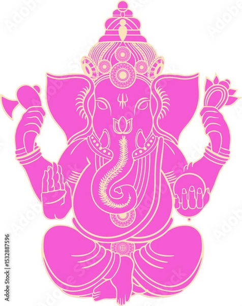 Obraz Displaying pink cream Ganesha vector holding axe lotus sweets raising mudra, transparent background