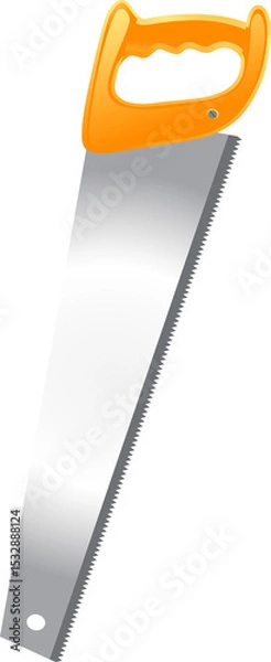 Obraz Handsaw is being shown in flat vector with orange handle and serrated blade, transparent background