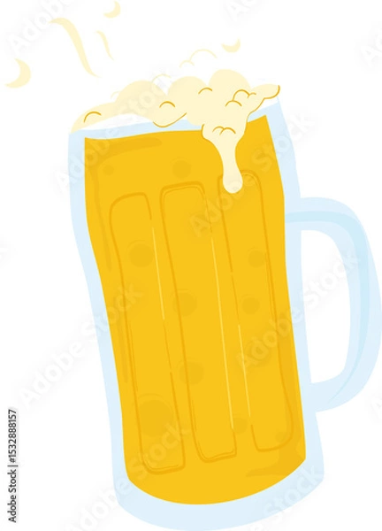 Fototapeta Flat design beer mug is showcasing golden brew with bubbly foam splashes on transparent background