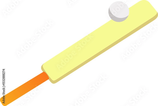 Fototapeta Isometric design is showing pale yellow bat, orange-gradient handle, white ball on clear background