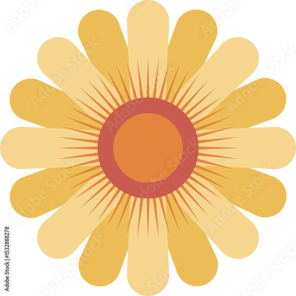Obraz Displaying solar flower in flat art showing orange center, yellow petals on transparent canvas