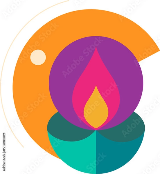 Fototapeta Flat design candle flame is floating on transparent background with teardrop shapes, purple circle