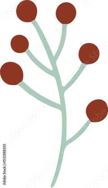 Fototapeta Flat design is featuring green branching stem with rust brown berry spheres on transparent backdrop