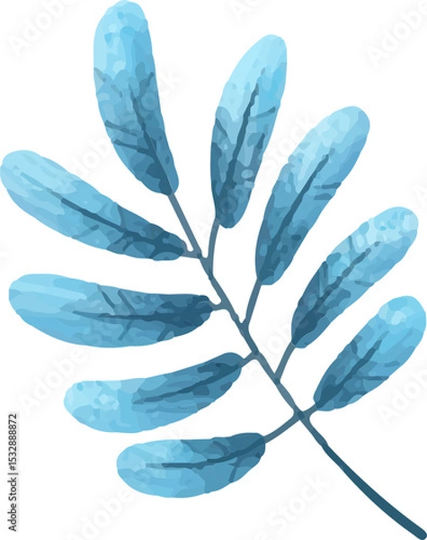 Fototapeta Fern frond is showing in watercolor art, with blue leaves and vein patterns, transparent background