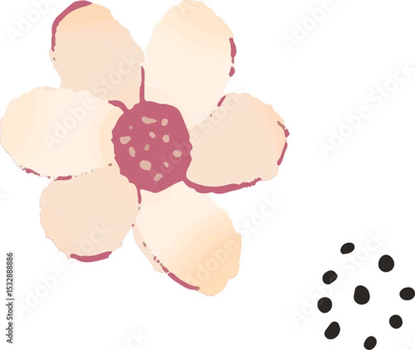 Fototapeta Flat illustration showing stylized pastel flower floating on transparent backdrop with black ovals