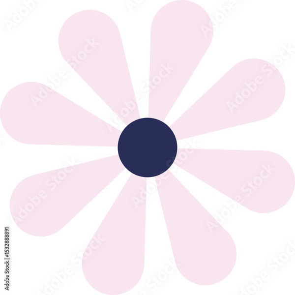 Fototapeta Daisy-like icon is showing dark navy center and pink petals in flat style on transparent background