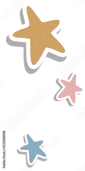 Fototapeta Sketchy pastel stars are floating diagonally on clear bg with white border drop shadow, copy space