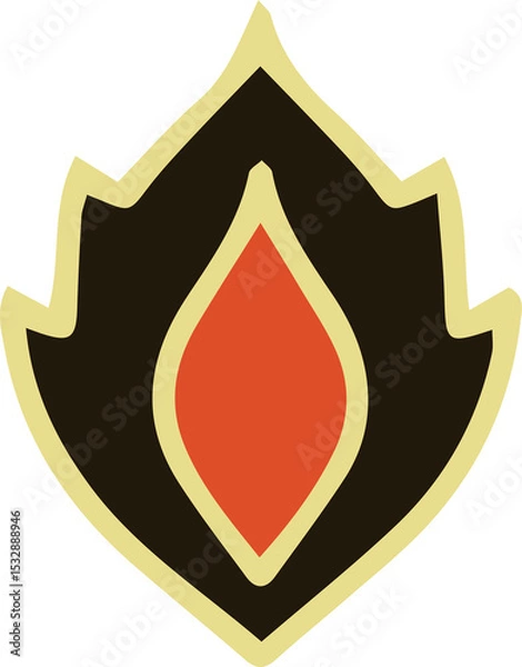 Fototapeta Vector emblem showing black shield with red-orange flame and pale yellow border on transparent