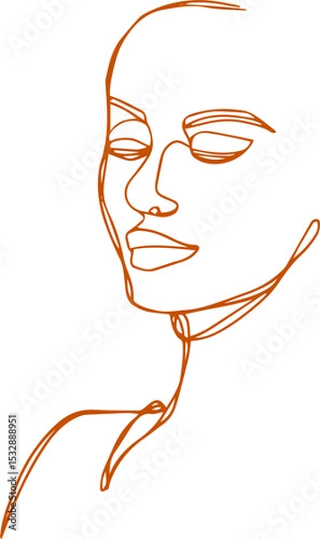 Fototapeta Minimal continuous line drawing is depicting face profile using orange line on transparent field