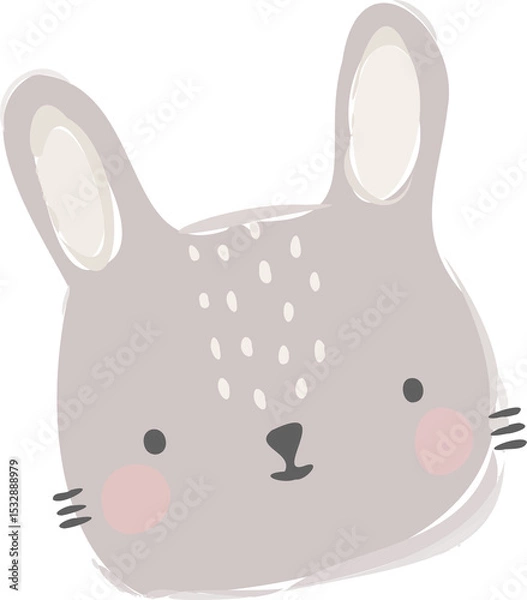Obraz Minimalist cartoon bunny head is being shown on transparent background, pastel gray off-white ears