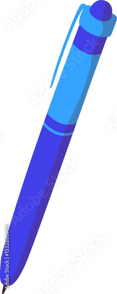 Fototapeta Vector art is showing blue retractable pen with clip, button, rings, tip on transparent background