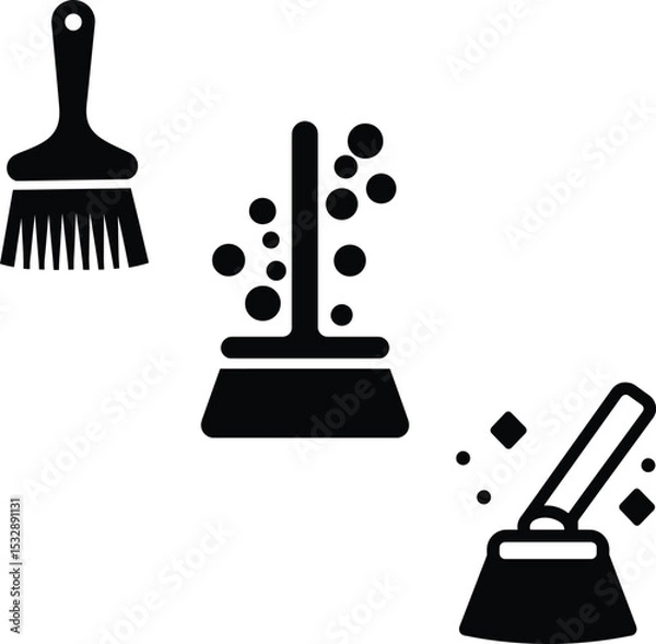 Fototapeta High quality photo of set of Broom mop sweep icon Clean tidy dust cleanup vector symbol.