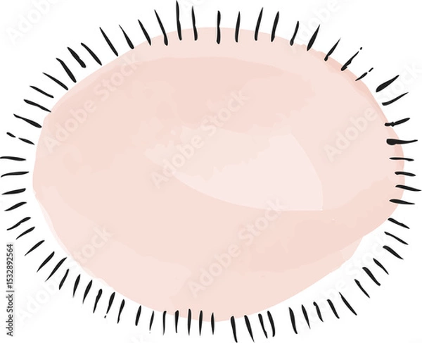 Fototapeta Abstract peach watercolor oval is radiating black brush strokes on transparent background