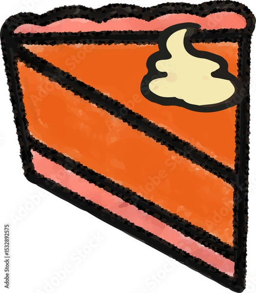 Obraz Stylized cake slice is showing orange frosting pink filling cream dollop on transparent background